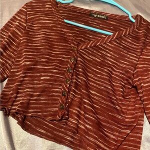 Papaya Burgundy Striped Button-Up Crop Top